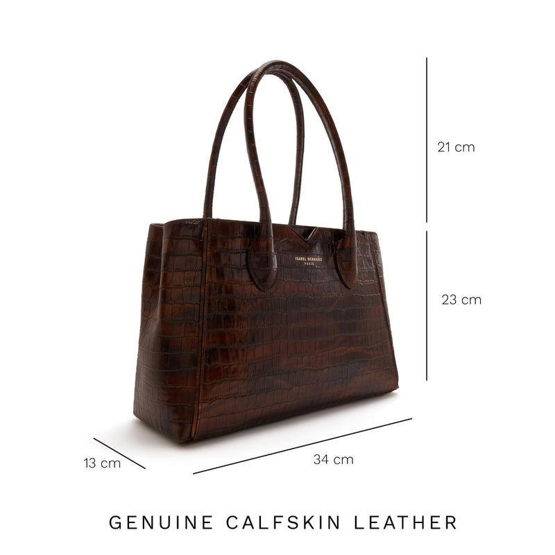 Isabel Bernard Honoré Cloe Midi Kroko Braun Kalbsleder Handtasche IB25082-230-zoom-