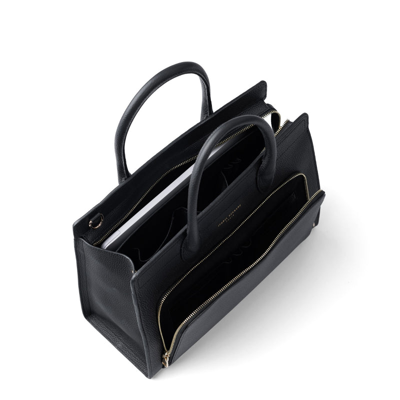 Isabel Bernard Honoré Nadine schwarze Handtasche aus Kalbsleder mit 13-Zoll-Laptopfach IB25110-001-13-zoom-