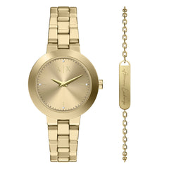 Armani Exchange Round Gold Watch with Gold Bracelet AX7177SET