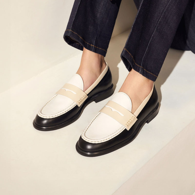 Isabel Bernard Vendôme Blandine Schwarz-Weiß Kalbsleder Loafers mit weißen Details IB51015-10170-36-zoom-