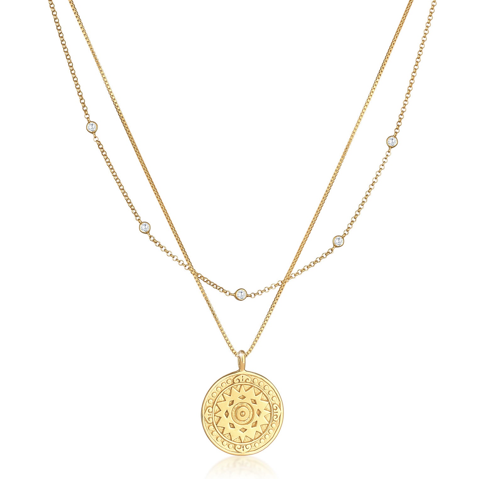 Elli 925 Sterling Silver Layered Coin Necklace with Zirconia 2004-BF-0008196-001