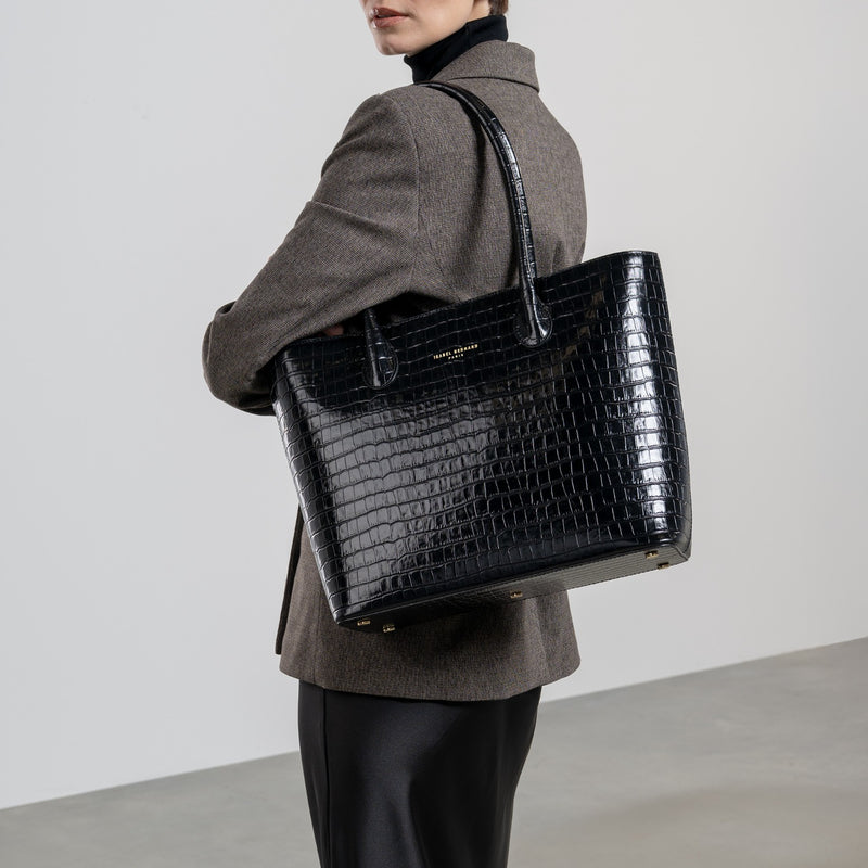 Isabel Bernard Honoré Lysanne Kroko Schwarz Kalbsleder Shopper IB25024-zoom-