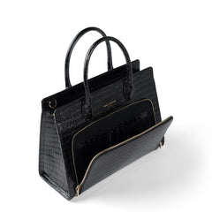 Isabel Bernard Honoré Nadine croco black calfskin leather handbag with 13 inch laptop compartment IB25110-201-13