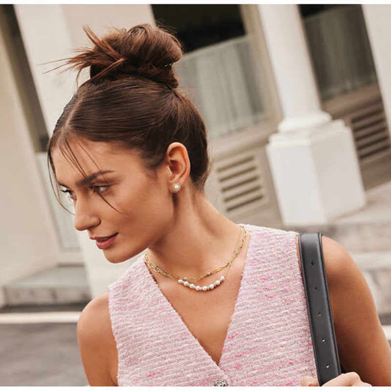 Ania Haie Reimaginer Gold Coloured Shell Pearl Bloom Stud Earrings AH-E069-06G-zoom-