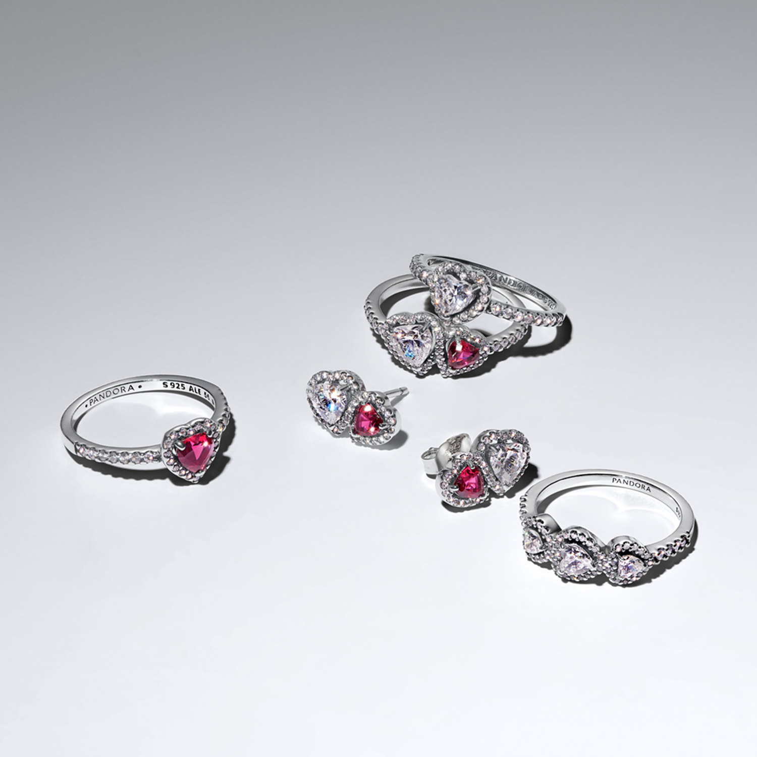 Pandora Timeless 925 Sterling Silver Halo Heart Trilogy Ring 194413C01-54