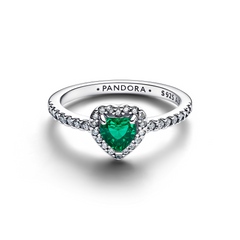 Pandora Timeless 925 Sterling Silver Elevated Royal Green Heart Ring 198421C07-54