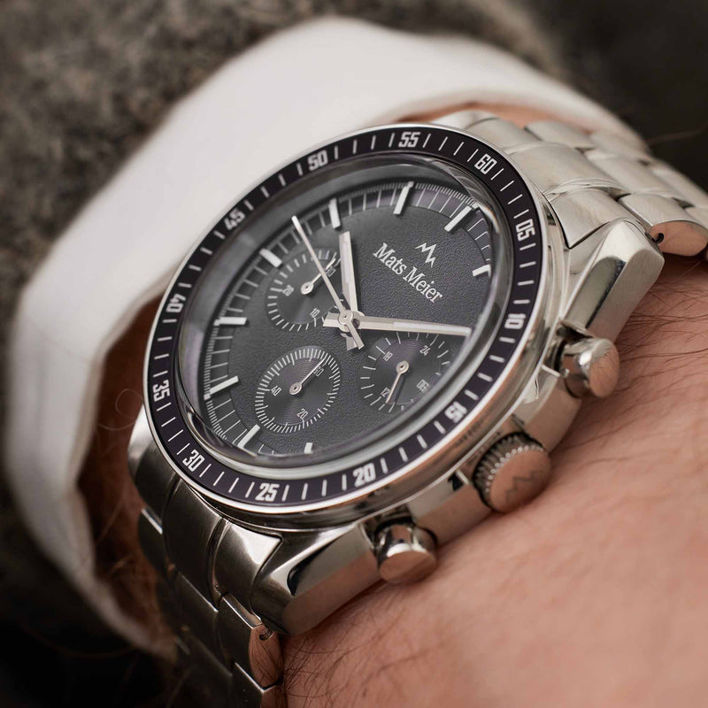 Mats Meier Arosa Racing Chronograaf HerrenUhr Silberfarbene und Schwarz MM50012-zoom-
