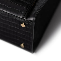 Isabel Bernard Honoré Nadine croco black calfskin leather handbag with 13 inch laptop compartment IB25110-201-13