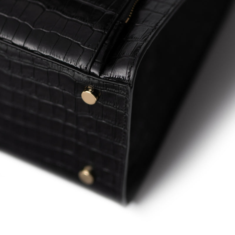 Isabel Bernard Honoré Nadine Kroko schwarze Handtasche aus Kalbsleder mit 13-Zoll-Laptopfach IB25110-201-13-zoom-