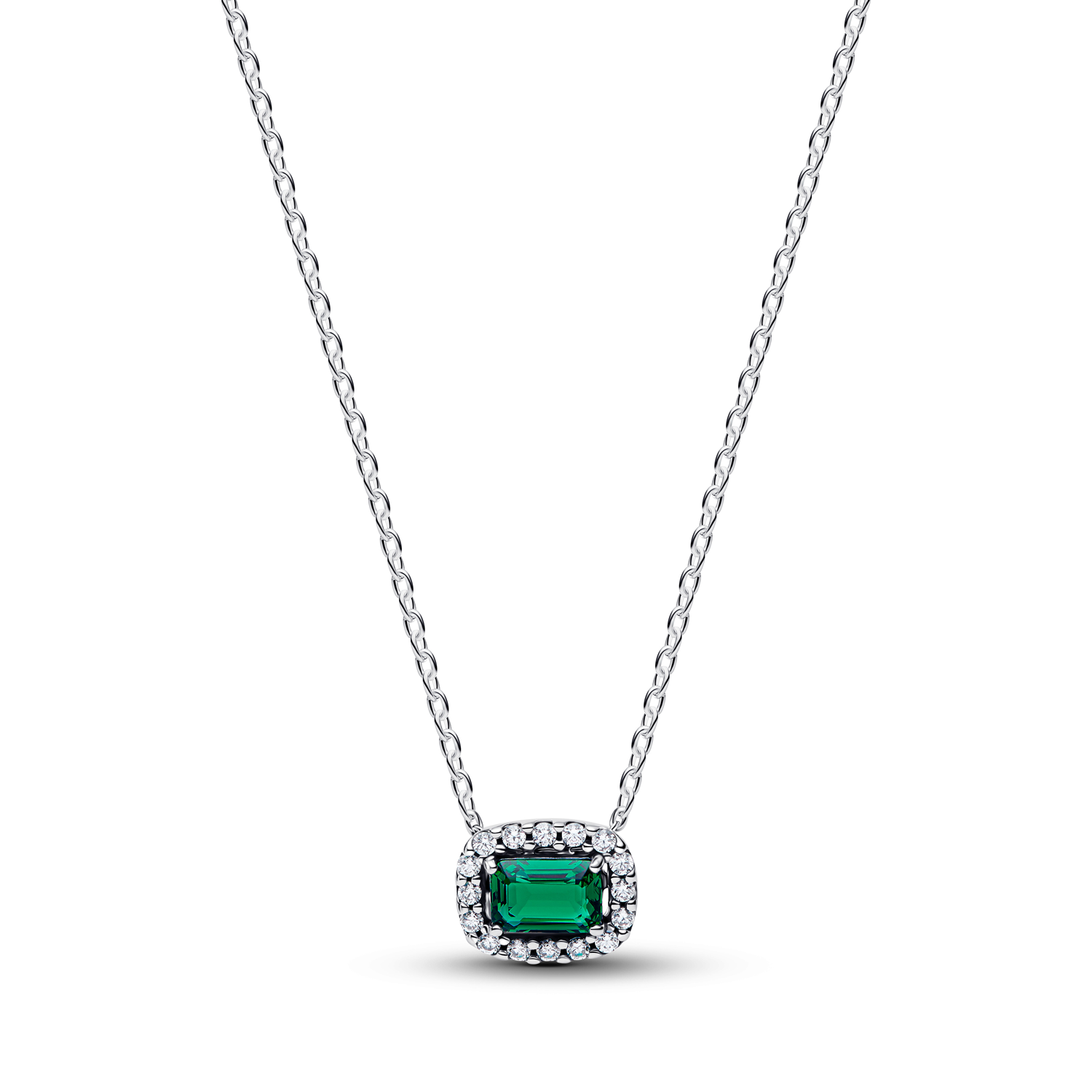 Pandora Timeless Rectangular Sparkling Green Halo Pendant Necklace 394503C01-45