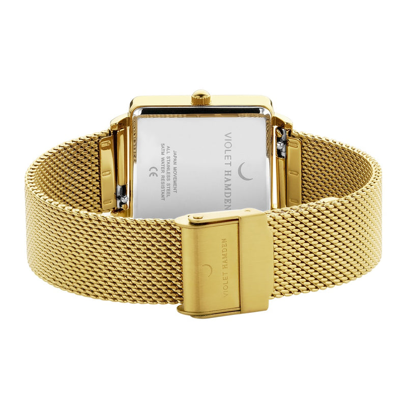 Violet Hamden Dawn Quadratische Damenuhr Goldfarben und Schwarz VH09015-zoom-