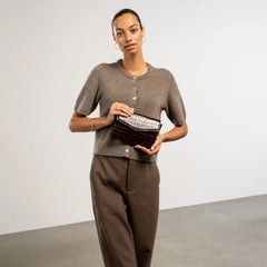 Isabel Bernard Honoré Lina Croco Brown Clutch With Detachable Shoulder Chain IB21135-230