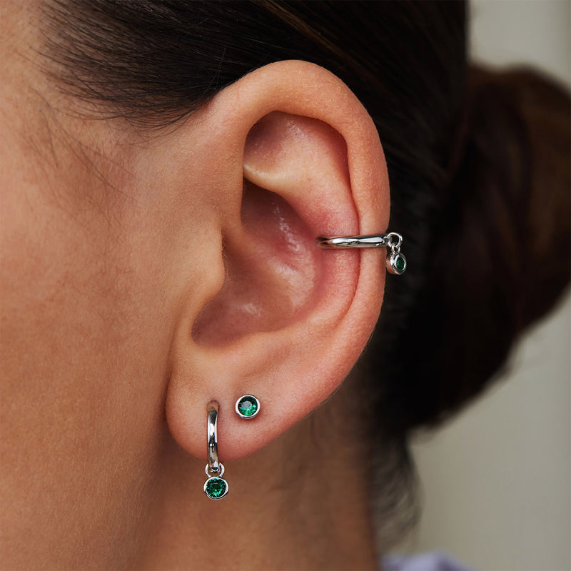 Violet Hamden Venus 925 Sterling Silberne Creolen mit Geburtsstein VH360014-MAR-zoom-