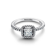 Pandora Timeless 925 Sterling Silver Sparkling Square Halo Ring 193555C02-52