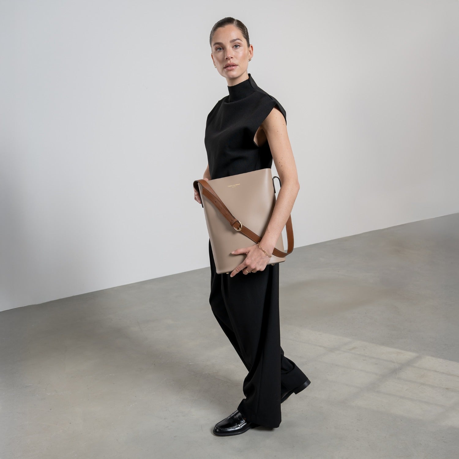 Isabel Bernard Honoré Lora Taupe Calfskin Leather Shoulder Bag IB25085-378