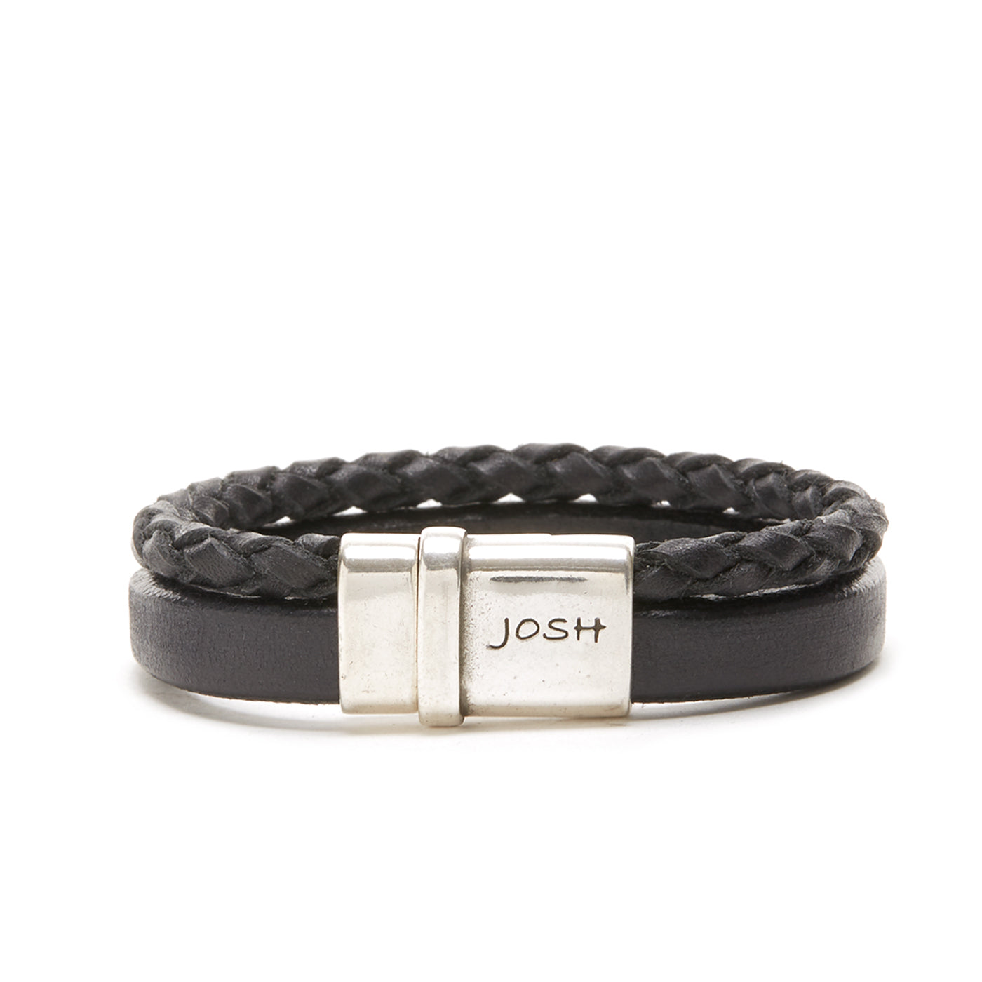 Josh Silver Black Armband 09110-BRA-BLACK-L (Lengte: 23.00 cm)