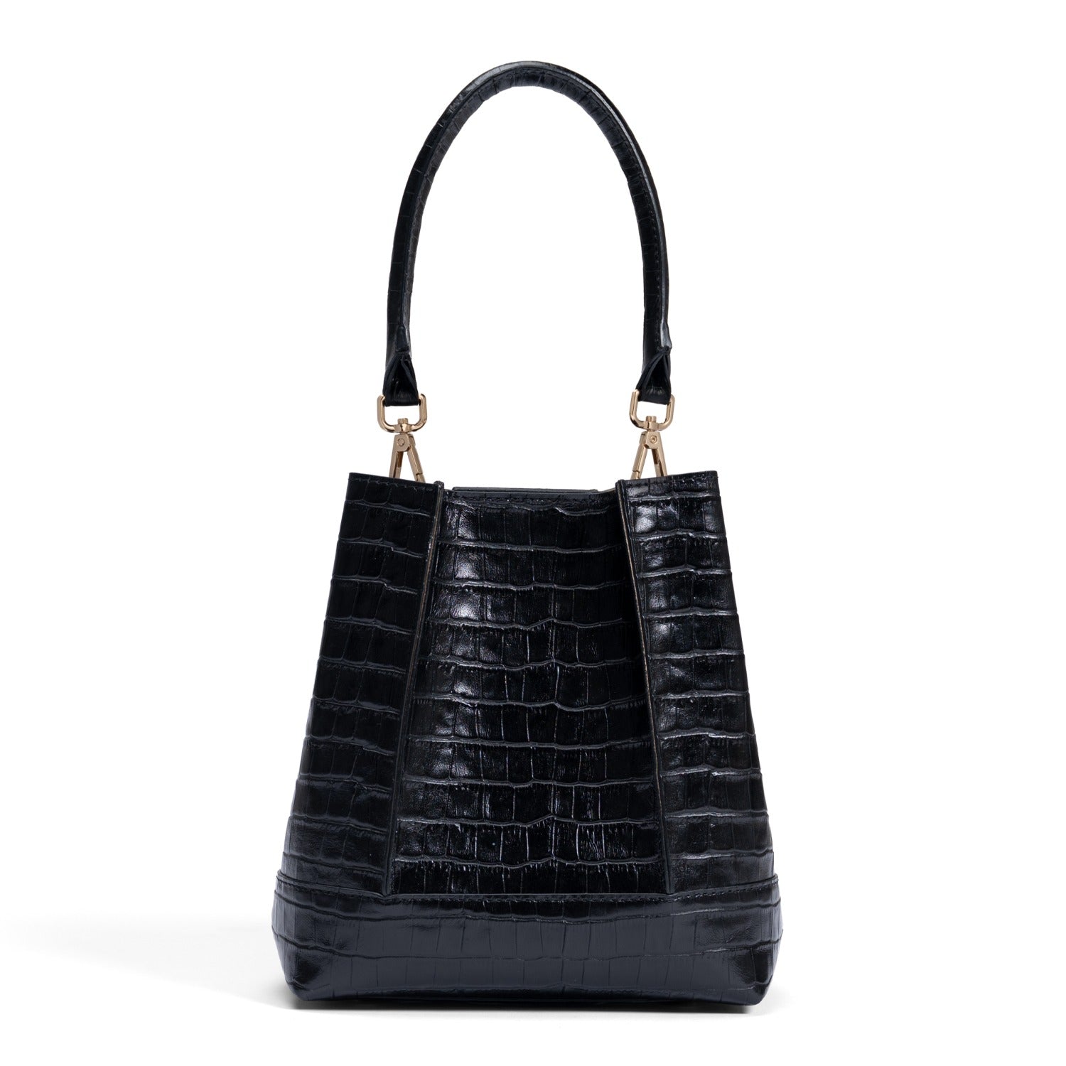 Isabel Bernard Femme Forte Minette Croco Black Calfskin Leather Handbag IB21114-201