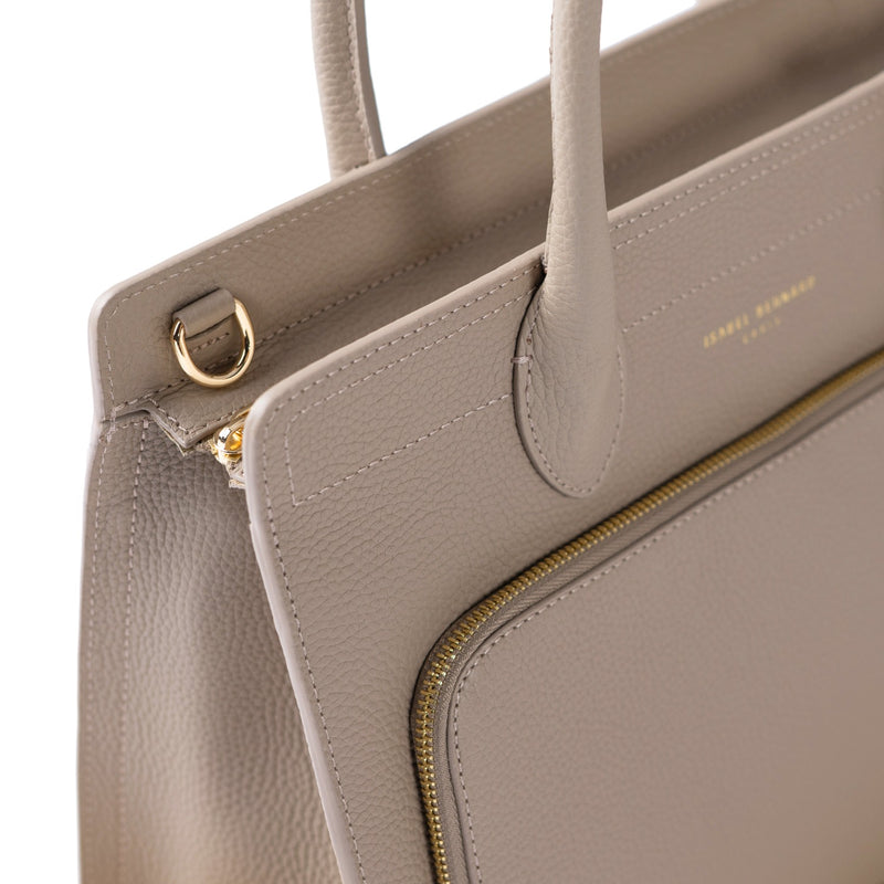 Isabel Bernard Honoré Nadine taupefarbene Handtasche aus Kalbsleder mit 13-Zoll-Laptopfach IB25110-078-13-zoom-