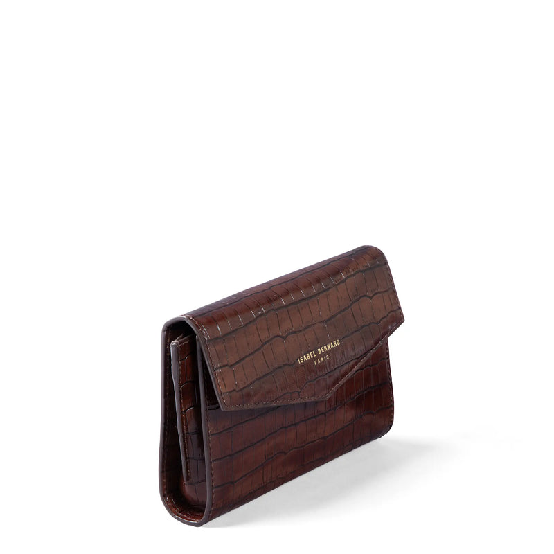 Isabel Bernard Honoré Lina Croco Braune Clutch Mit Abnehmbarer Schulterkette IB21135-230-zoom-