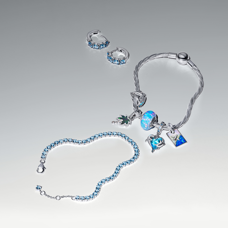 Pandora Timeless 925 Sterling Silver Sparkling Light Blue Tennis Bracelet 591469C03-18-zoom-
