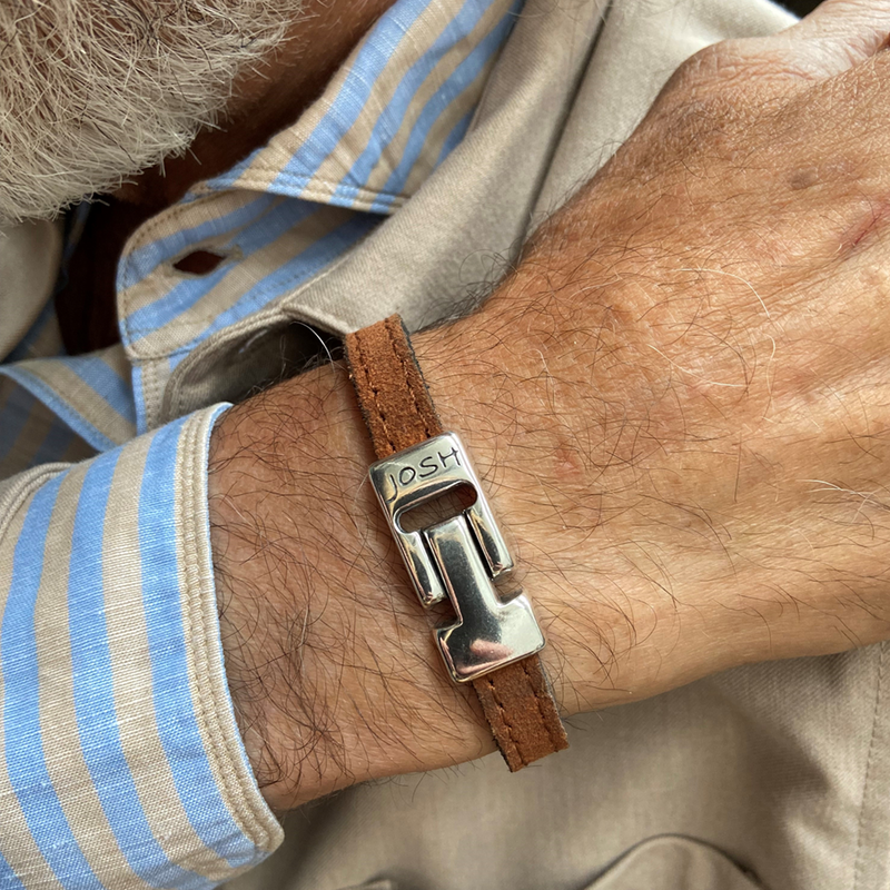 Josh Cognac Leather Bracelet 25036SL/CGNC/LRG-zoom-