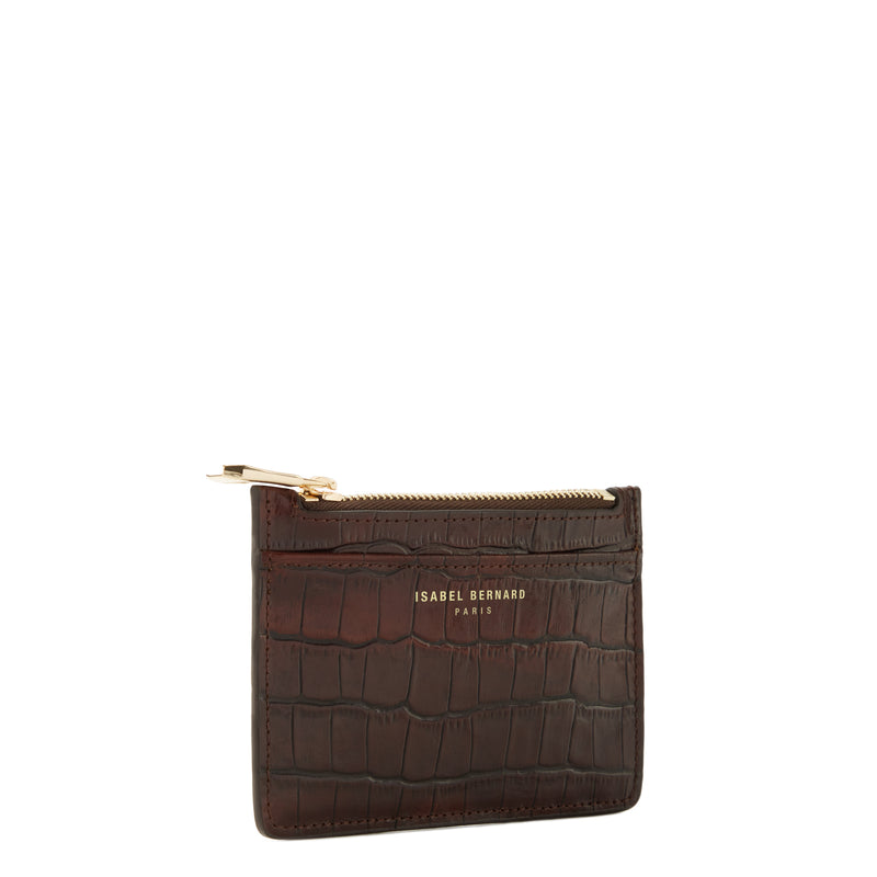 Isabel Bernard Honoré Aveline Kroko Braunes Leder Damen Kartenhalter aus Kalbsleder IB27019-zoom-