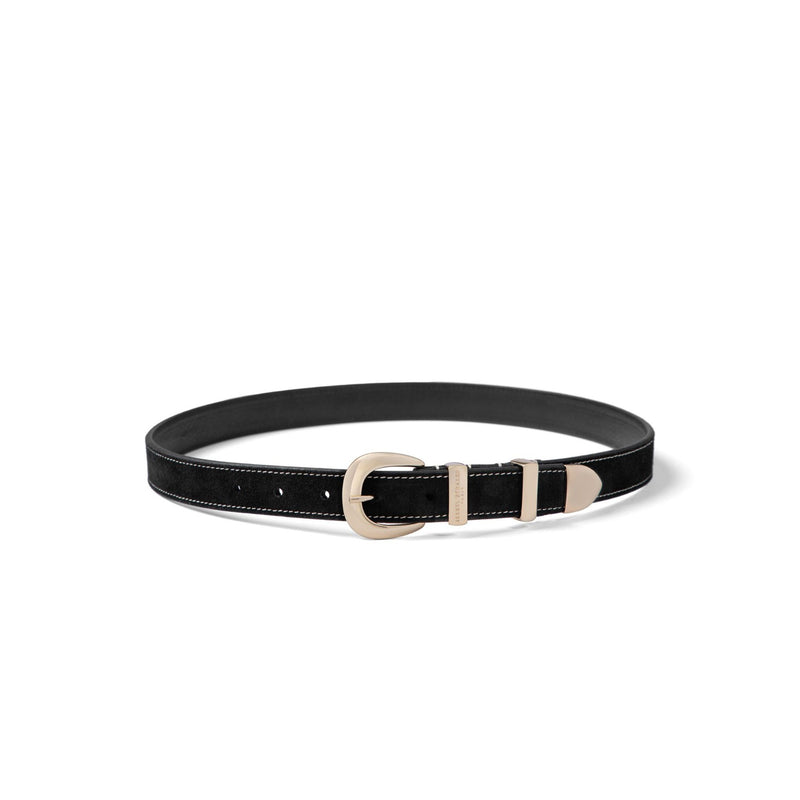 Isabel Bernard Rêveur Mathilde schwarzer Wildledergürtel mit goldfarbener Schnalle IB60020-101-80-zoom-