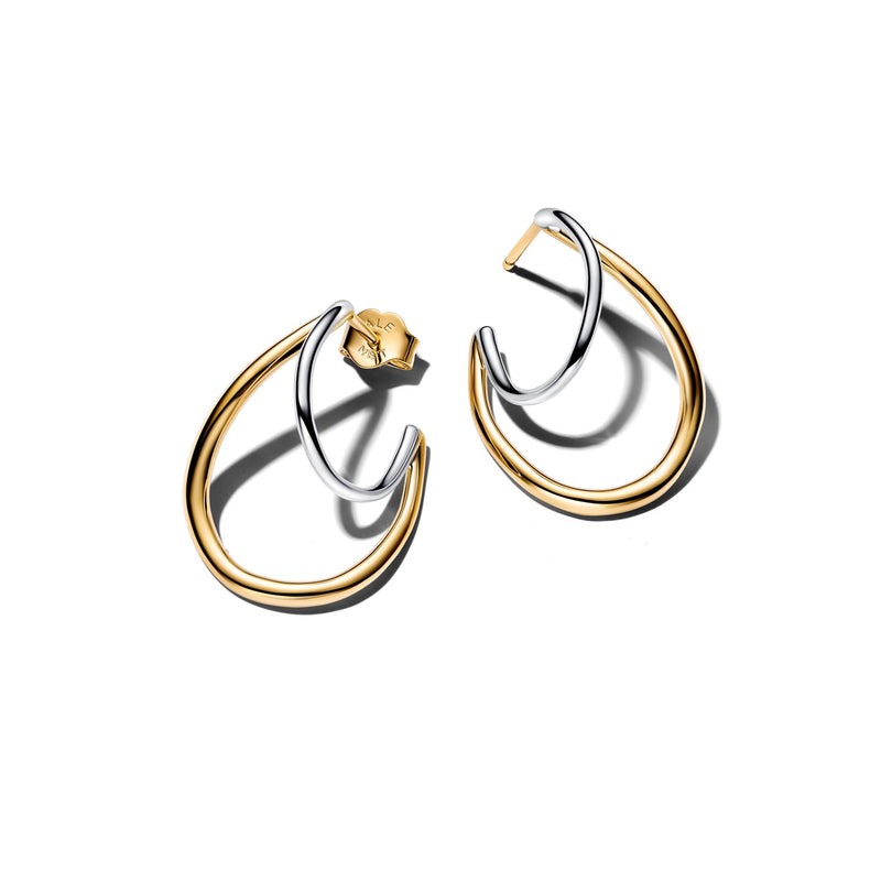 Pandora Essence Vergoldete Organisch Geformte Zweifarbige Double-Hoop-Ohrringe 264657C00-zoom-
