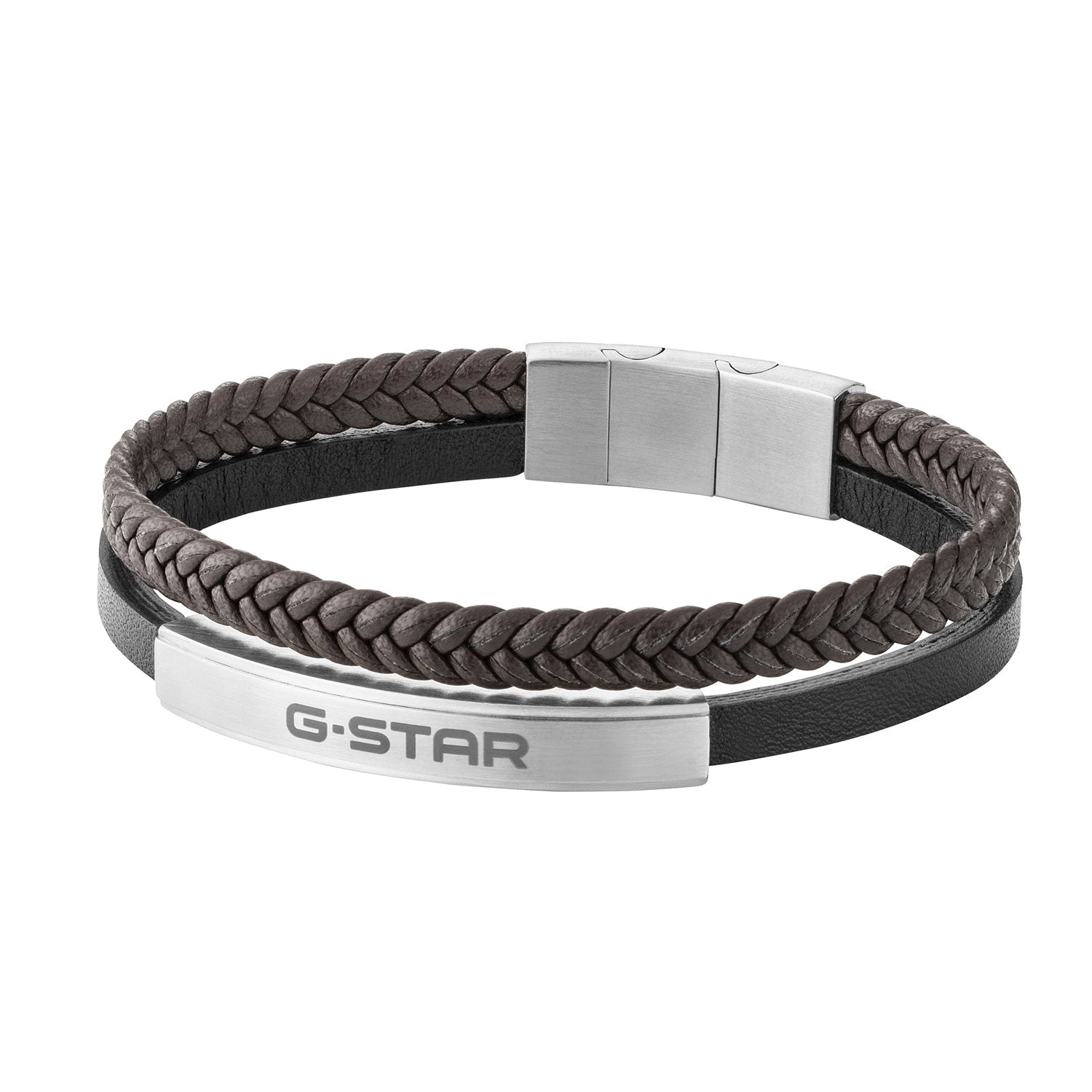 G-Star Tether02P Silver and Black Leather Bracelet GSJ.109.02