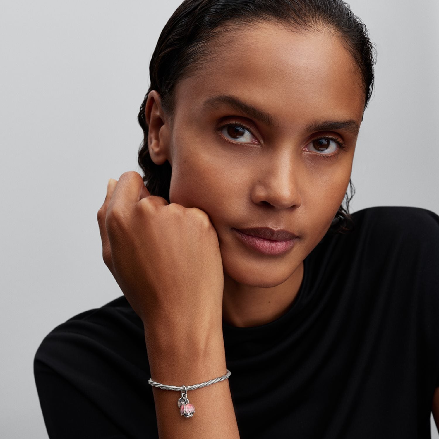 Pandora Moments Two-Tone Blooming Flower Dangle Charm 764453C01