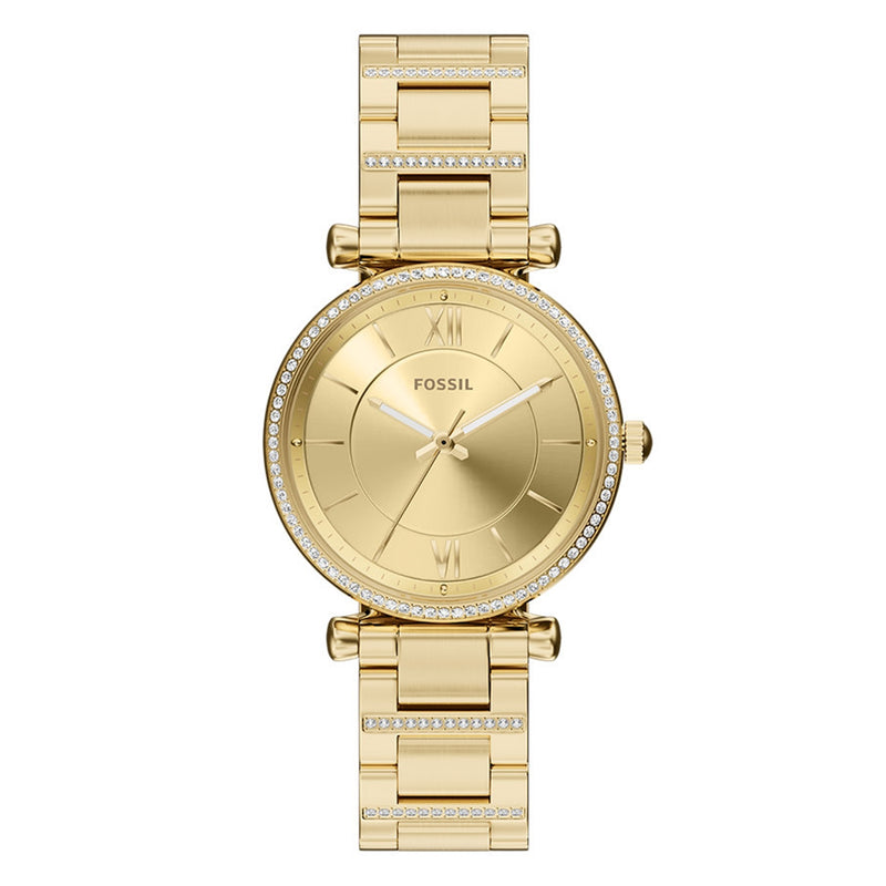 Fossil Carlie Round Gold Dial Watch ES5465-zoom-