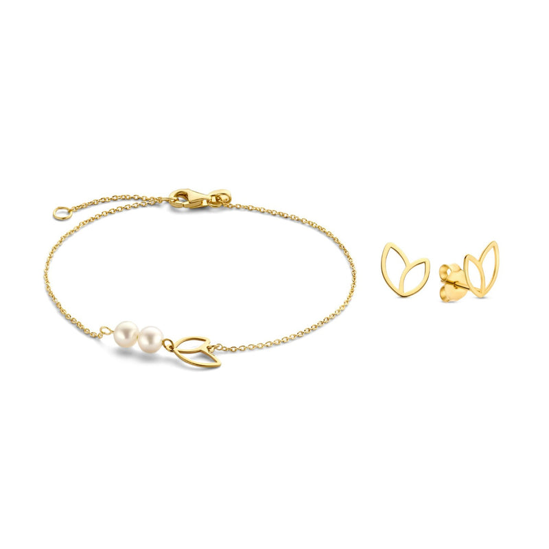 Isabel Bernard Cadeau d'Isabel 14 Karat Gold Armband und Ohrstecker Geschenkset mit Süßwasserperlen IB90185-zoom-