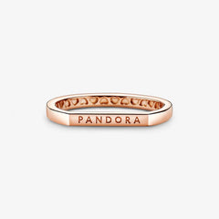 Pandora Signature 925 Sterling Silver Rosegold coloured Logo Thin Bar Ring 189048C00-50 (size: 50)