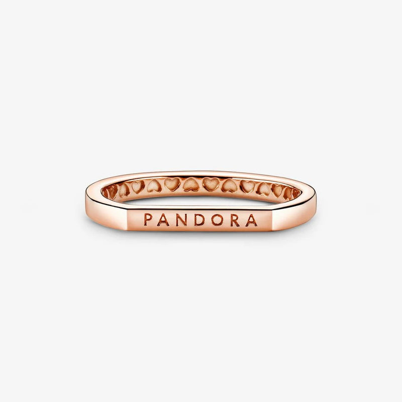 Pandora Signature 925 Sterling Silberen RoséGoldfarbene Logo Thin Bar Ring 189048C00-50 (Größe: 50)-zoom-