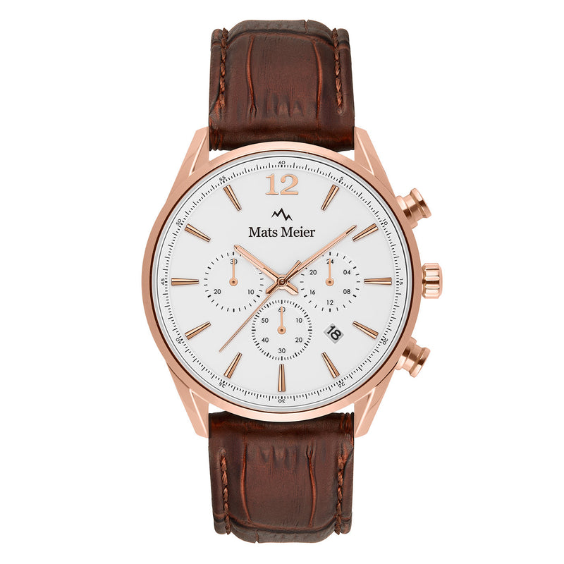 Mats Meier Grand Cornier Chrono Wit/RoseGoldfarbene/Braun Uhr MM00107-zoom-