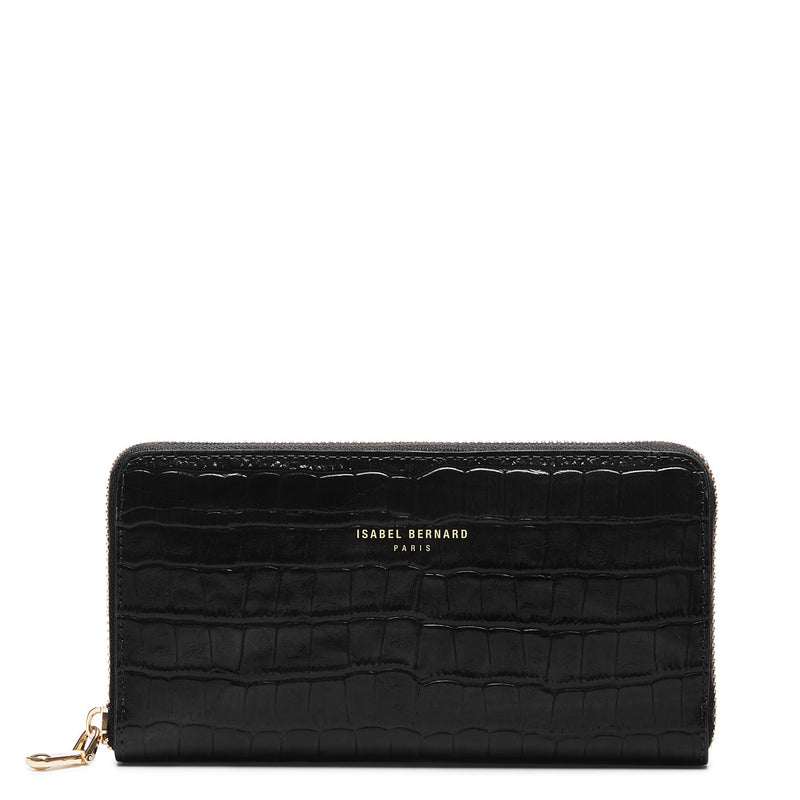 Isabel Bernard Honoré Léa Schwarzes Kroko Portemonnaie mit Reißverschluss IB23007-zoom-