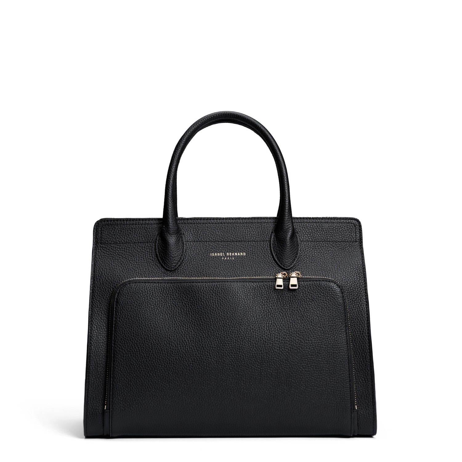 Isabel Bernard Honoré Nadine black calfskin leather handbag with 13 inch laptop compartment IB25110-001-13