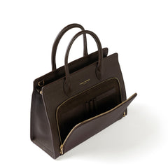 Isabel Bernard Honoré Nadine dark brown calfskin leather handbag with 13 inch laptop compartment IB25110-031-13