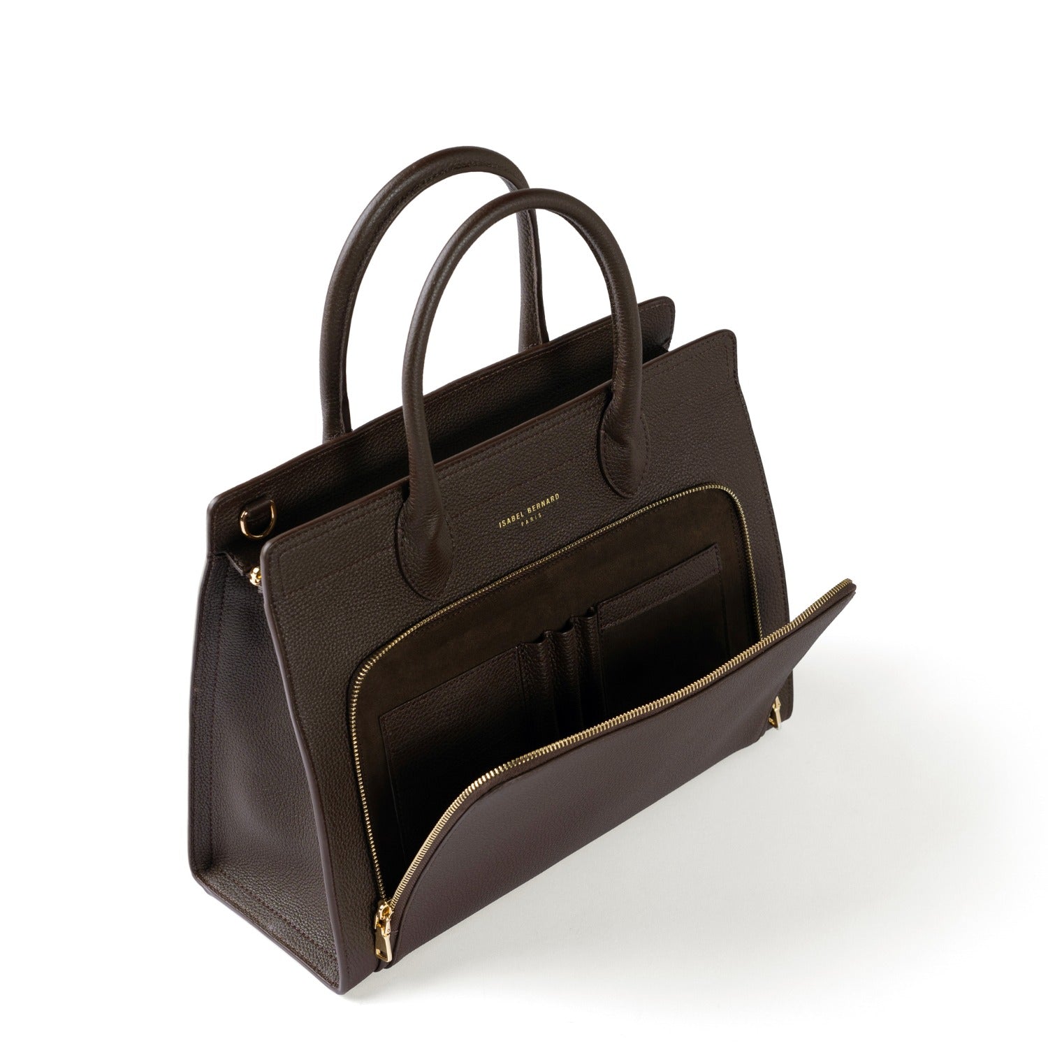 Isabel Bernard Honoré Nadine dark brown calfskin leather handbag with 13 inch laptop compartment IB25110-031-13