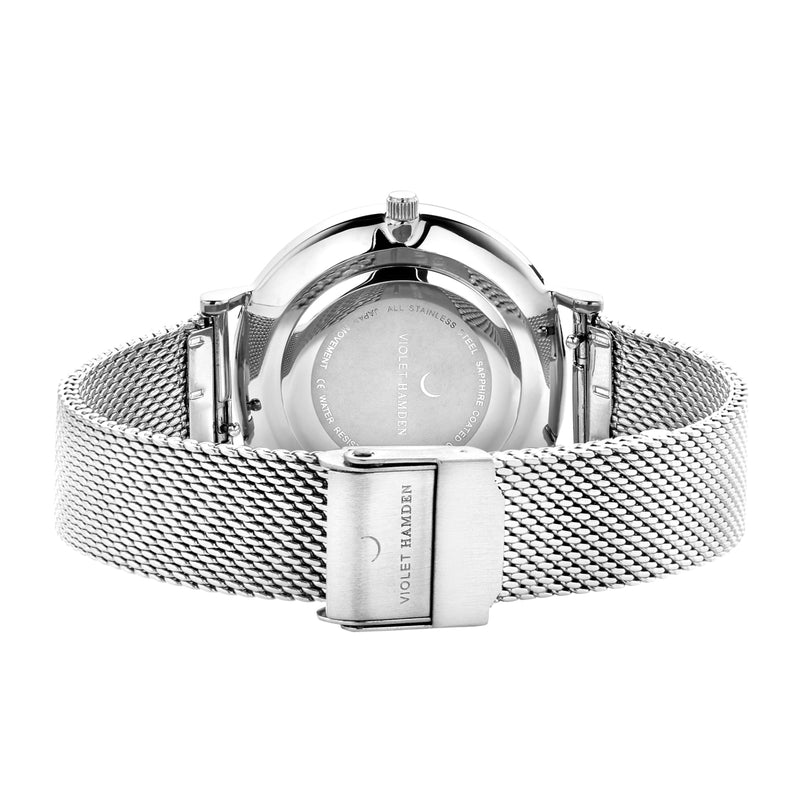 Violet Hamden Day & Night Runde Damenuhr Silberfarben und Weiß VH08001-zoom-