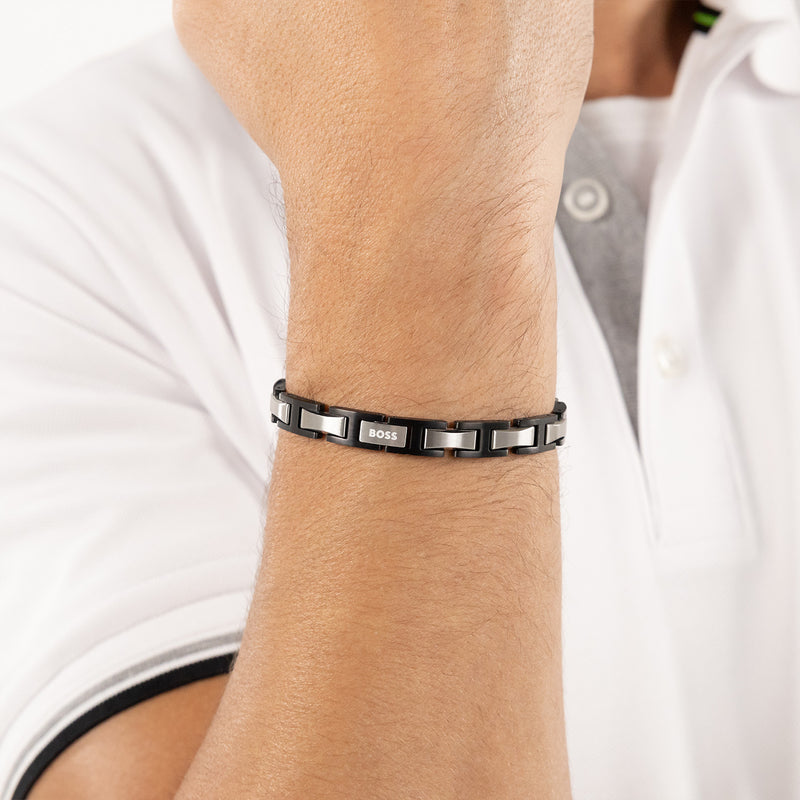 Hugo Boss Edelstahl Schwarzes Herren Gliederarmband HBJ1580794-zoom-