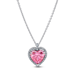 Pandora Timeless 925 Sterling Silver Pink Halo Heart Necklace 394414C01-45