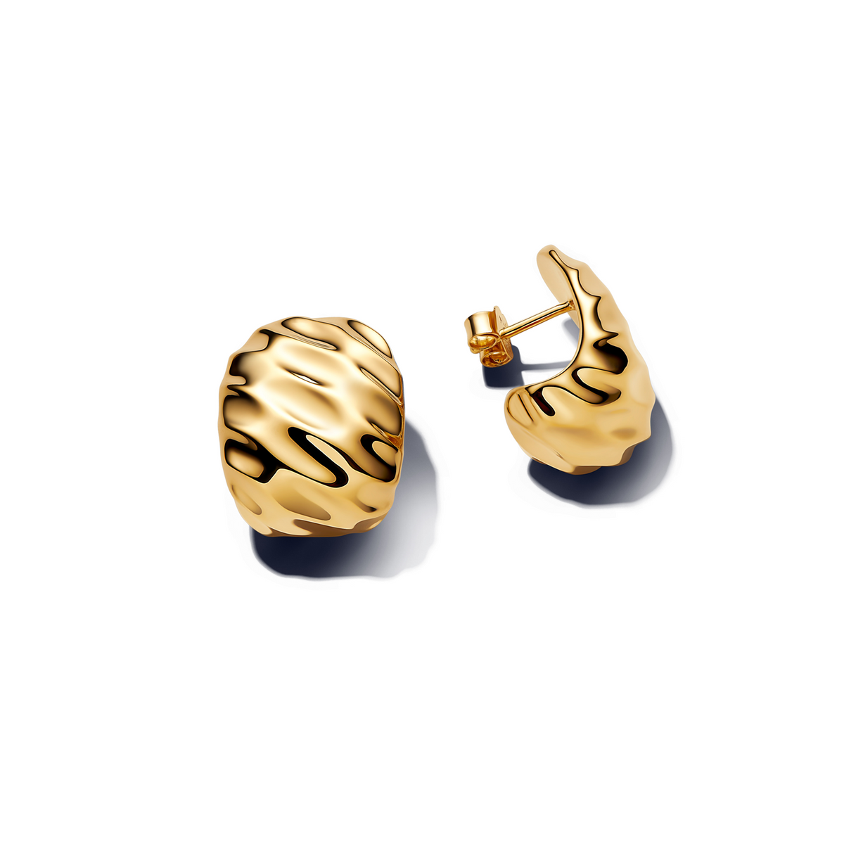 Pandora Essence Gold Plated Rippled Wide Hoop Earrings 263879C00