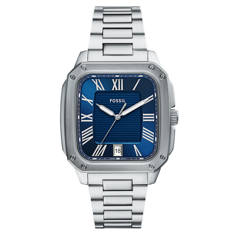 Fossil Crosby Silberne Und Blaue Herrenuhr FS6121-zoom-