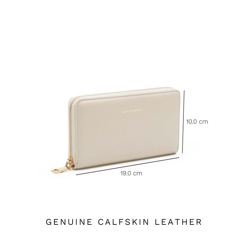 Isabel Bernard Honoré Léa Beige Kalbsleder Portemonnaie mit Reißverschluss IB23012-zoom-