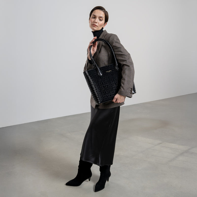 Isabel Bernard Honoré Lysanne Kroko Schwarz Kalbsleder Shopper IB25024-zoom-