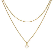 Karma 925 Sterling Silver Figaro Single Zirconia Double Necklace T279GP