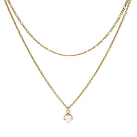 Karma 925 Sterling Silver Figaro Single Zirconia Double Necklace T279GP