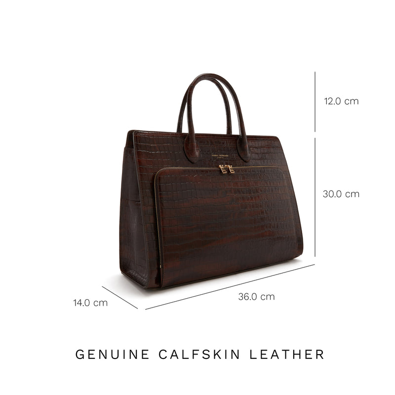 Isabel Bernard Honoré Nadine Kroko Leder Handtasche braun aus Kalbsleder IB25034-zoom-