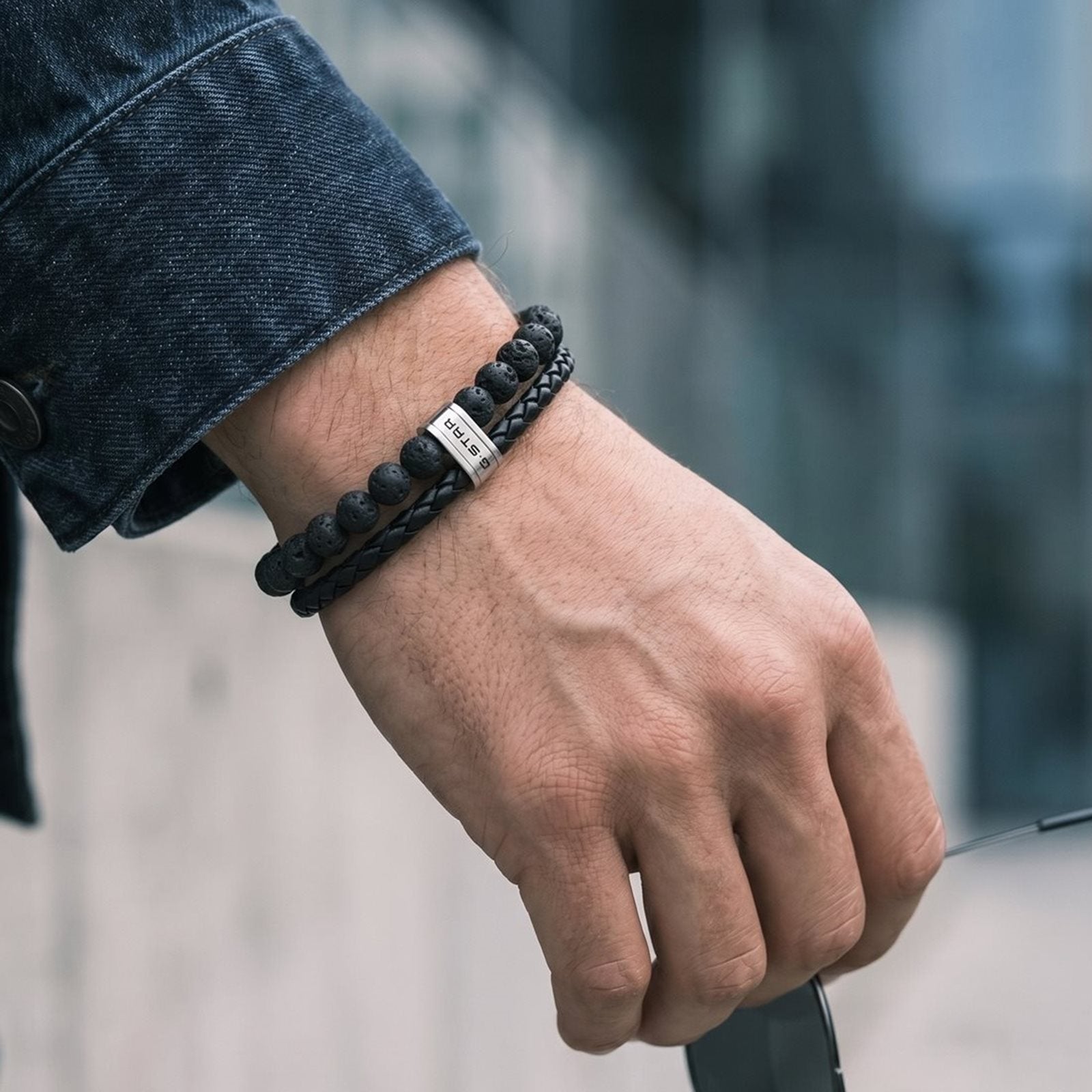 G-STAR Tether02R Black Braided Leather Bracelet GSJ.110.03